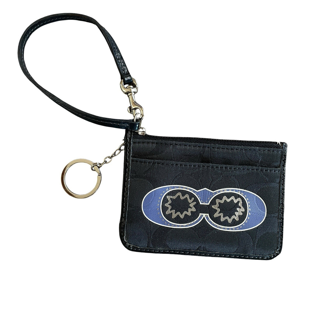 COACH Pop Optic 45609 Signature Black Skinny Wristlet ID Card Holder Key Chain